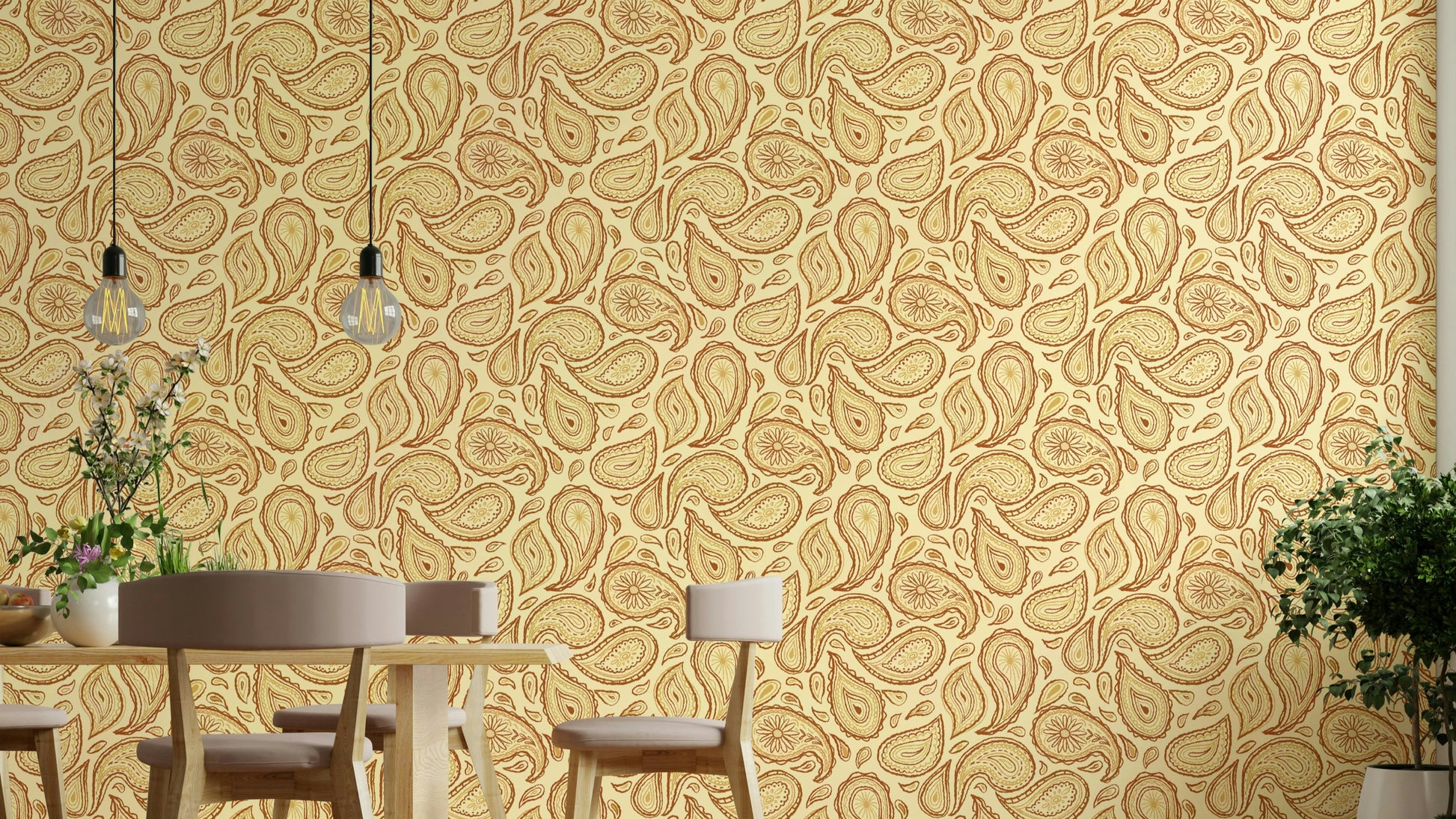 Warm paisley pattern wallpaper art

