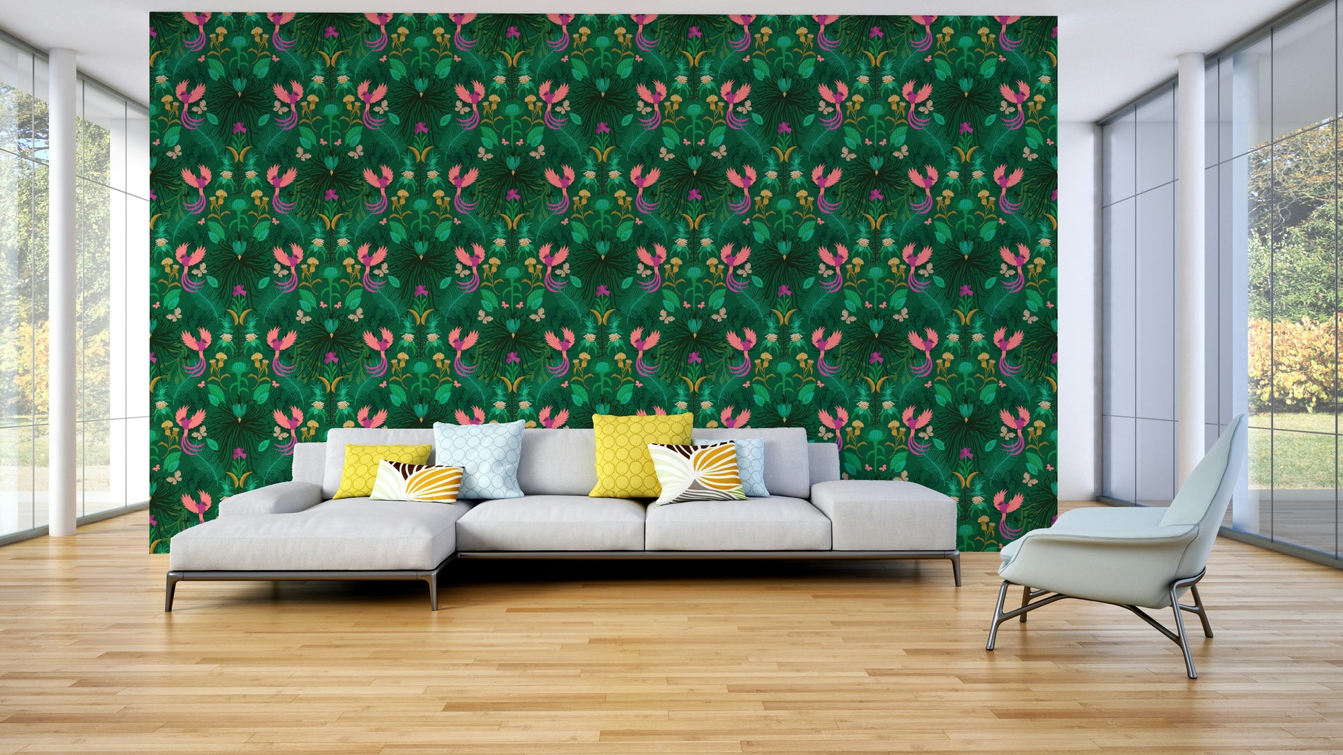Mural wallpaper with garden foliage

