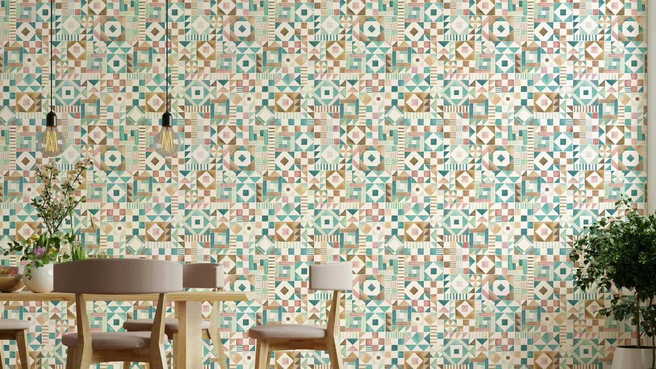 Geometric tile wall wallpaper

