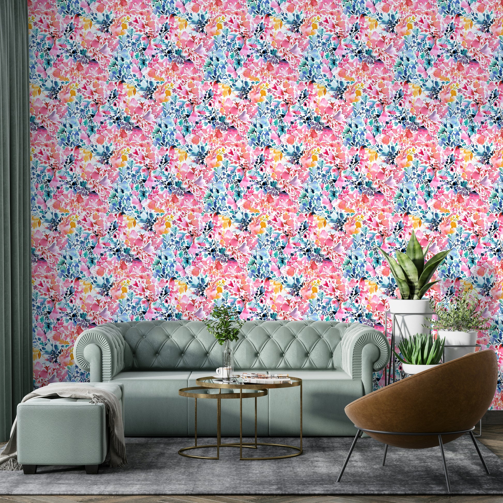 Blooming botanical mural wallpaper

