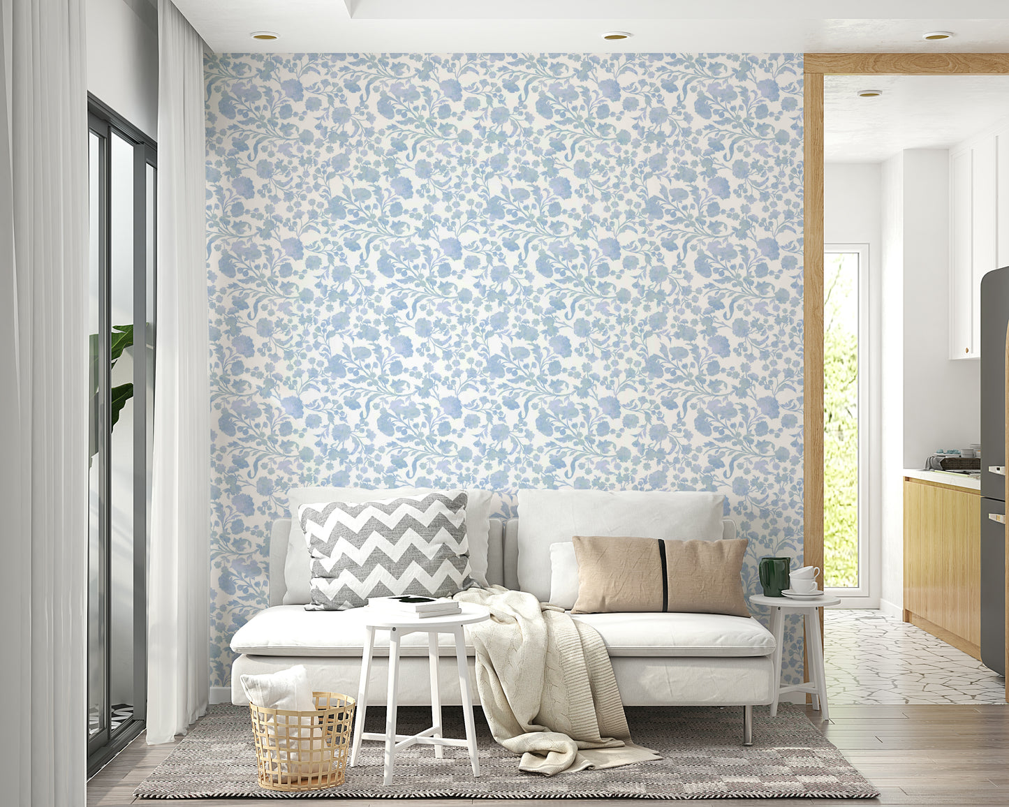 Floral wallpaper with delicate blue watercolor flowers

