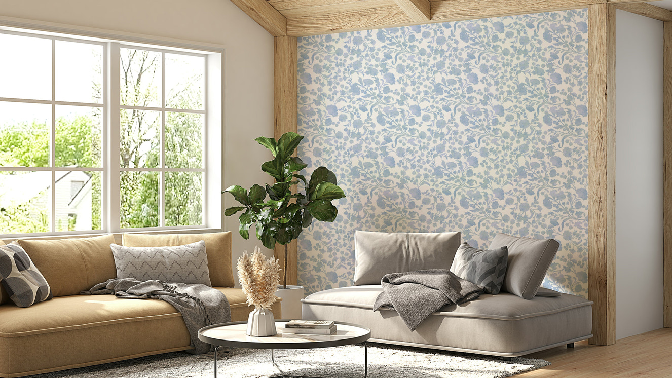 Tranquil blue floral wallpaper for modern interiors

