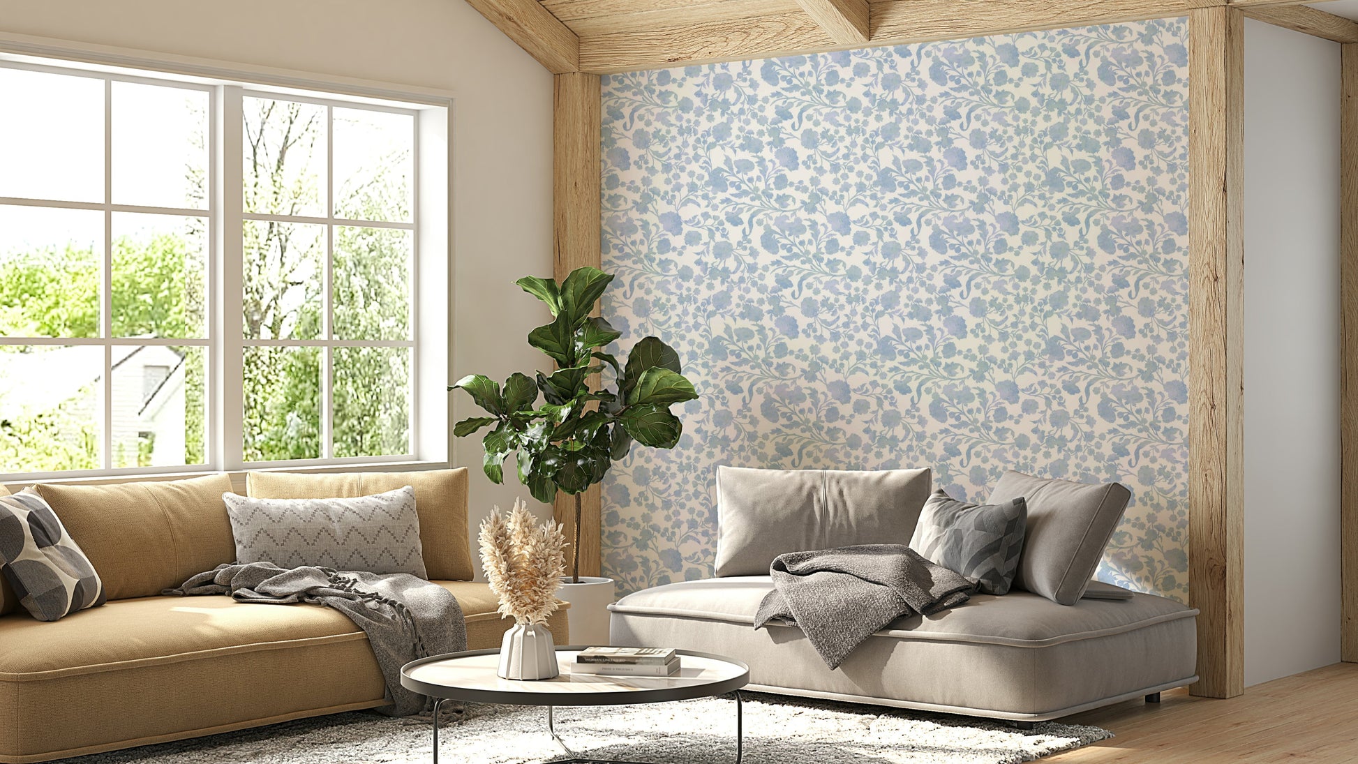 Tranquil blue floral wallpaper for modern interiors

