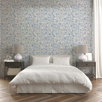 Sophisticated blue floral wallpaper with vintage flair

