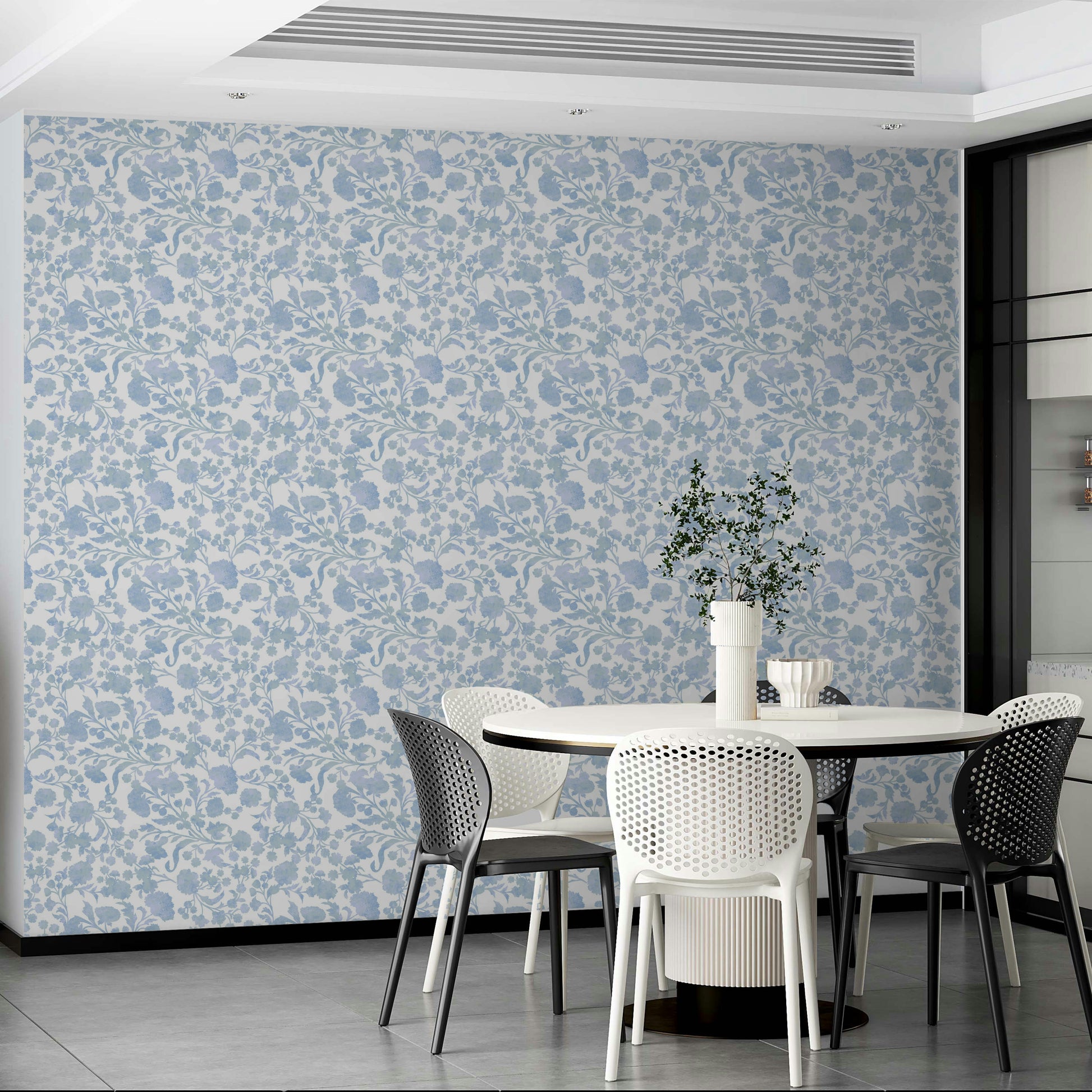 Calming blue blooms wallpaper for bedroom walls

