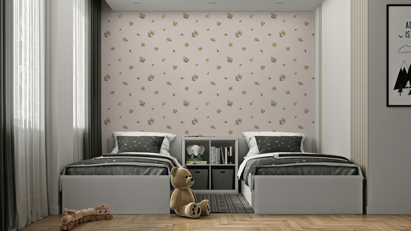 Calm meadow wallpaper with wildflowers and grasses

