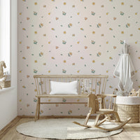 Neutral-toned wallpaper featuring meadow blooms

