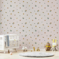 Muted floral meadow wallpaper in soft tones

