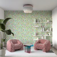 Graceful swans swimming among floral blossoms

