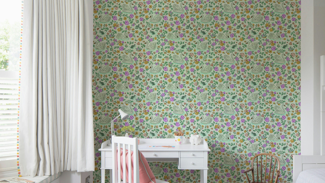 Swan and floral pattern for classic room decor

