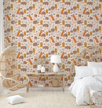 Nature-inspired wallpaper with cute critters and trees

