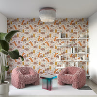 Soft pastel woodland friends wallpaper for baby nursery

