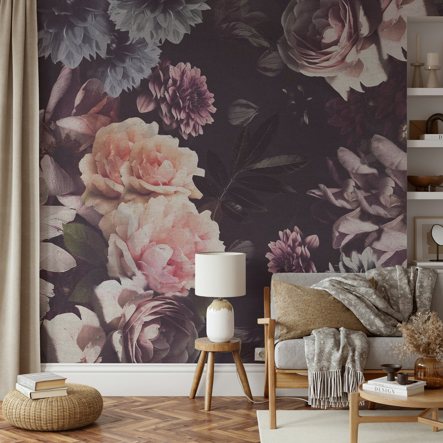 Retro-inspired wall design with florals

