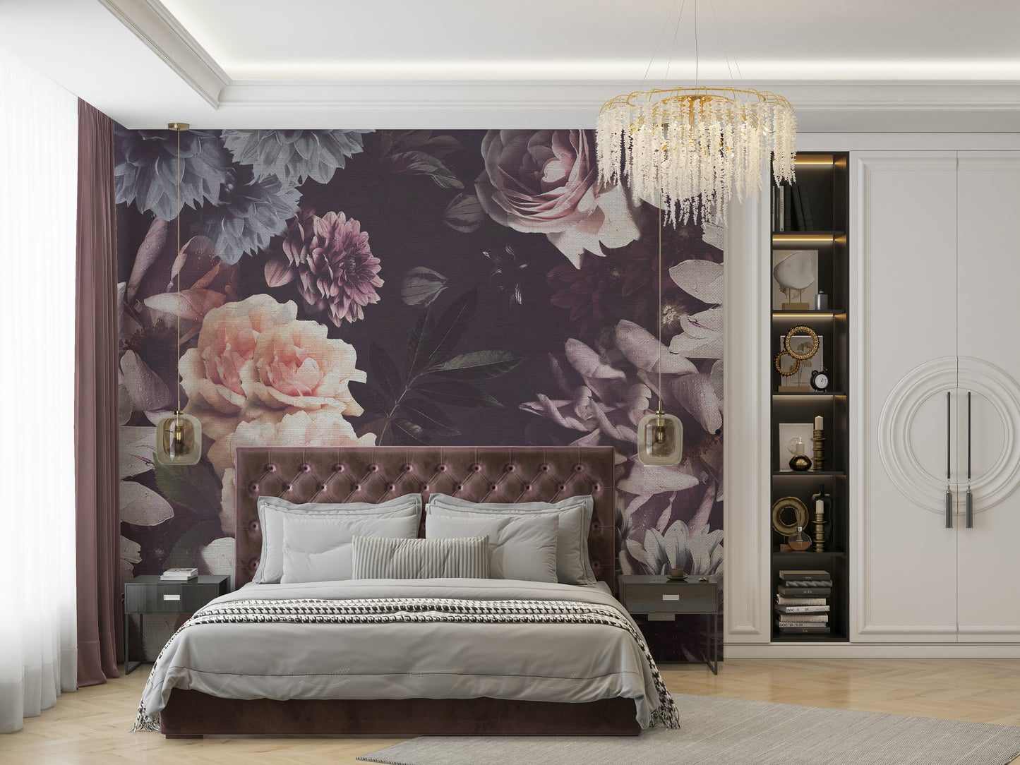 Retro Romantic Flowers wall mural

