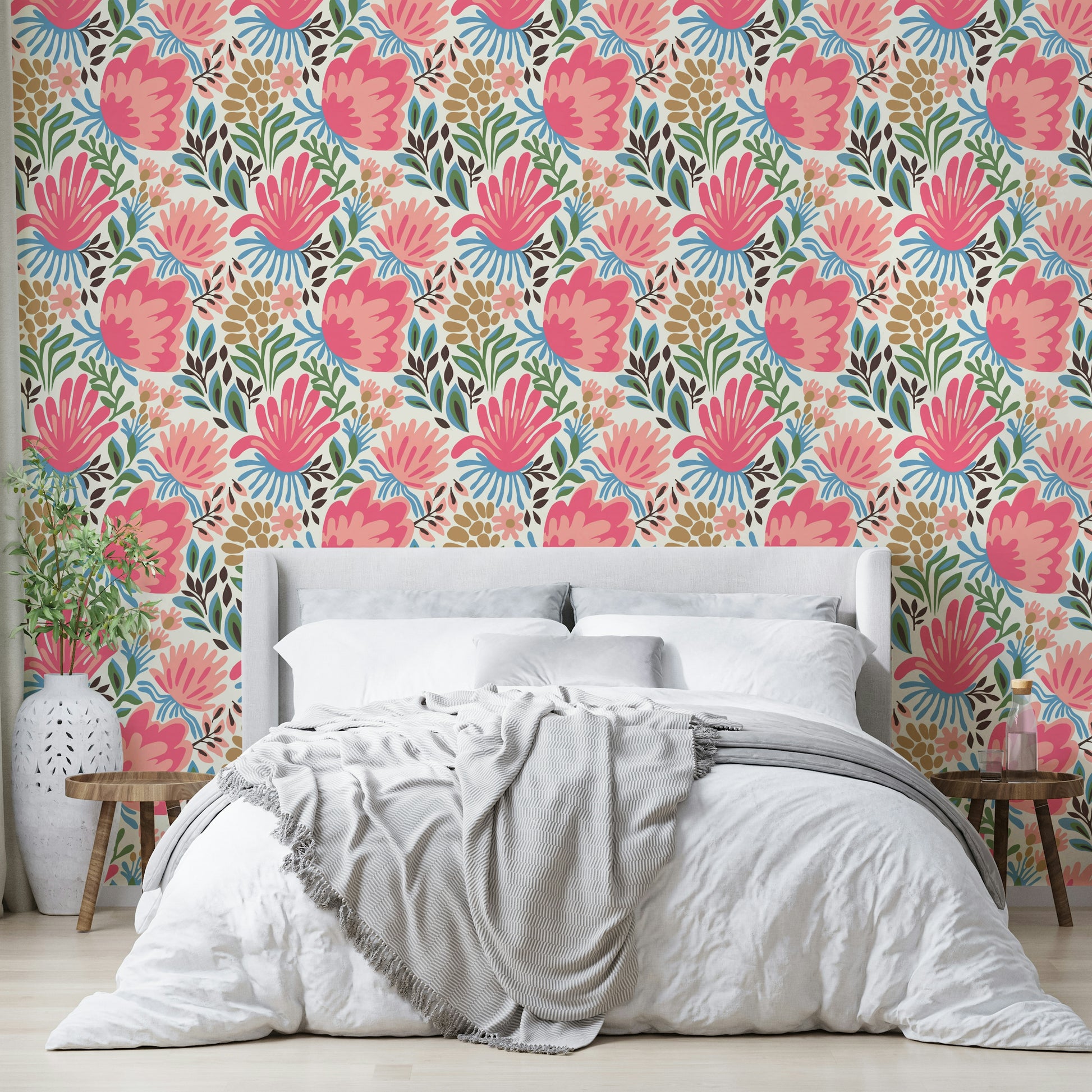 Bold botanical wallpaper bursting with florals

