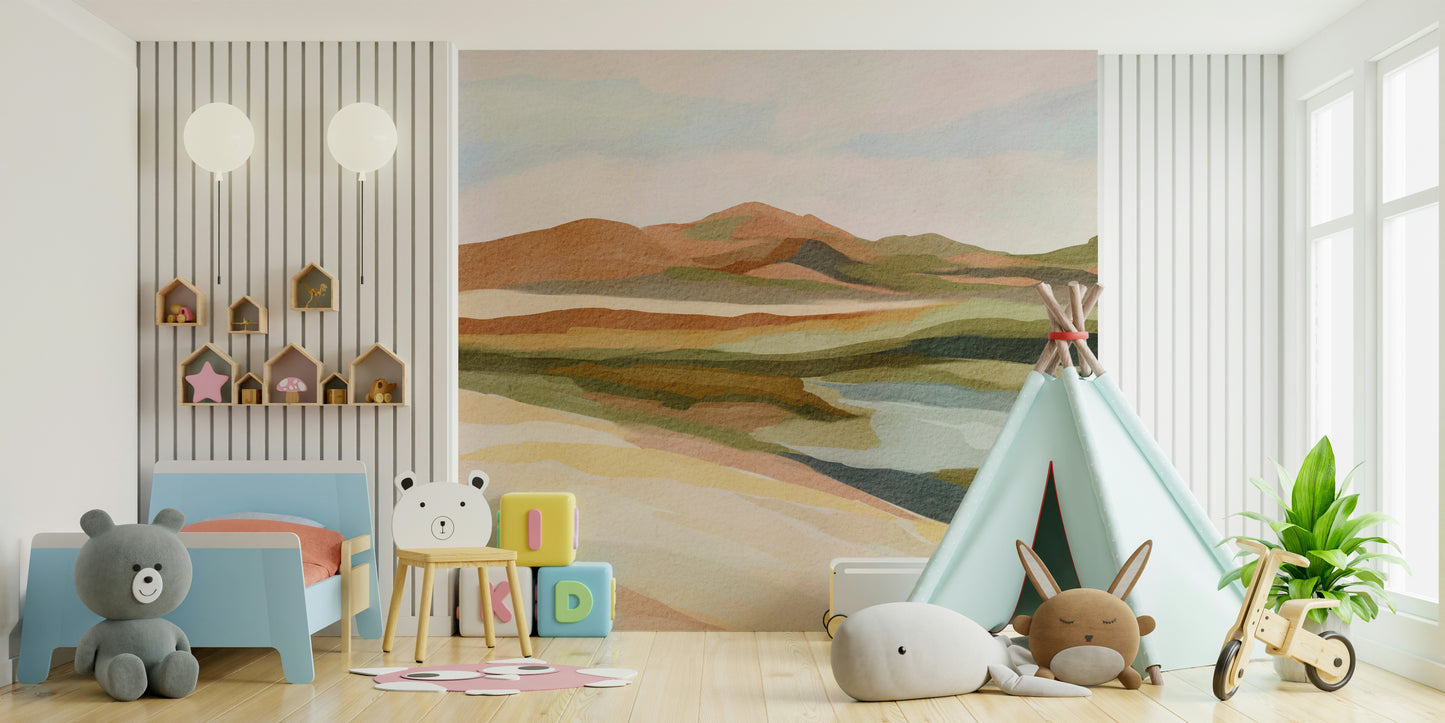 Gentle terrain mural for a relaxing interior


