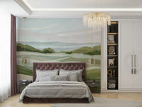 Wall art mural of misty green whispering hills

