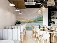 Watercolor hill mural in subtle modern colors

