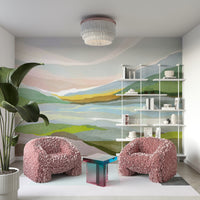 Flowing pastel hills mural for living room walls

