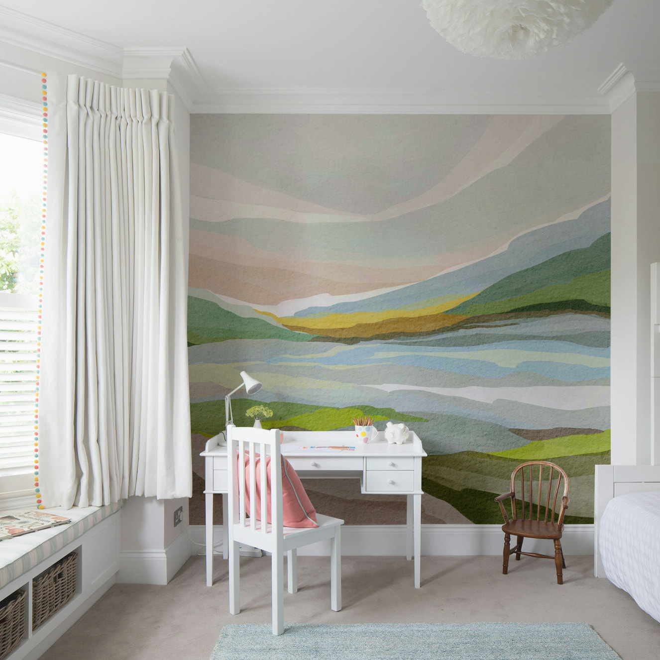 Abstract Watercolor Hills Wall Mural in soft tones

