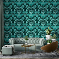 Artistic wallpaper with teal background and flora

