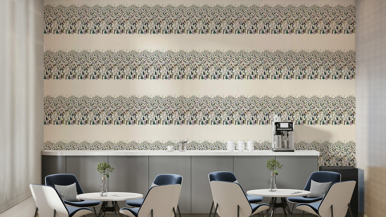 Purple forest mural wallpaper in bedroom

