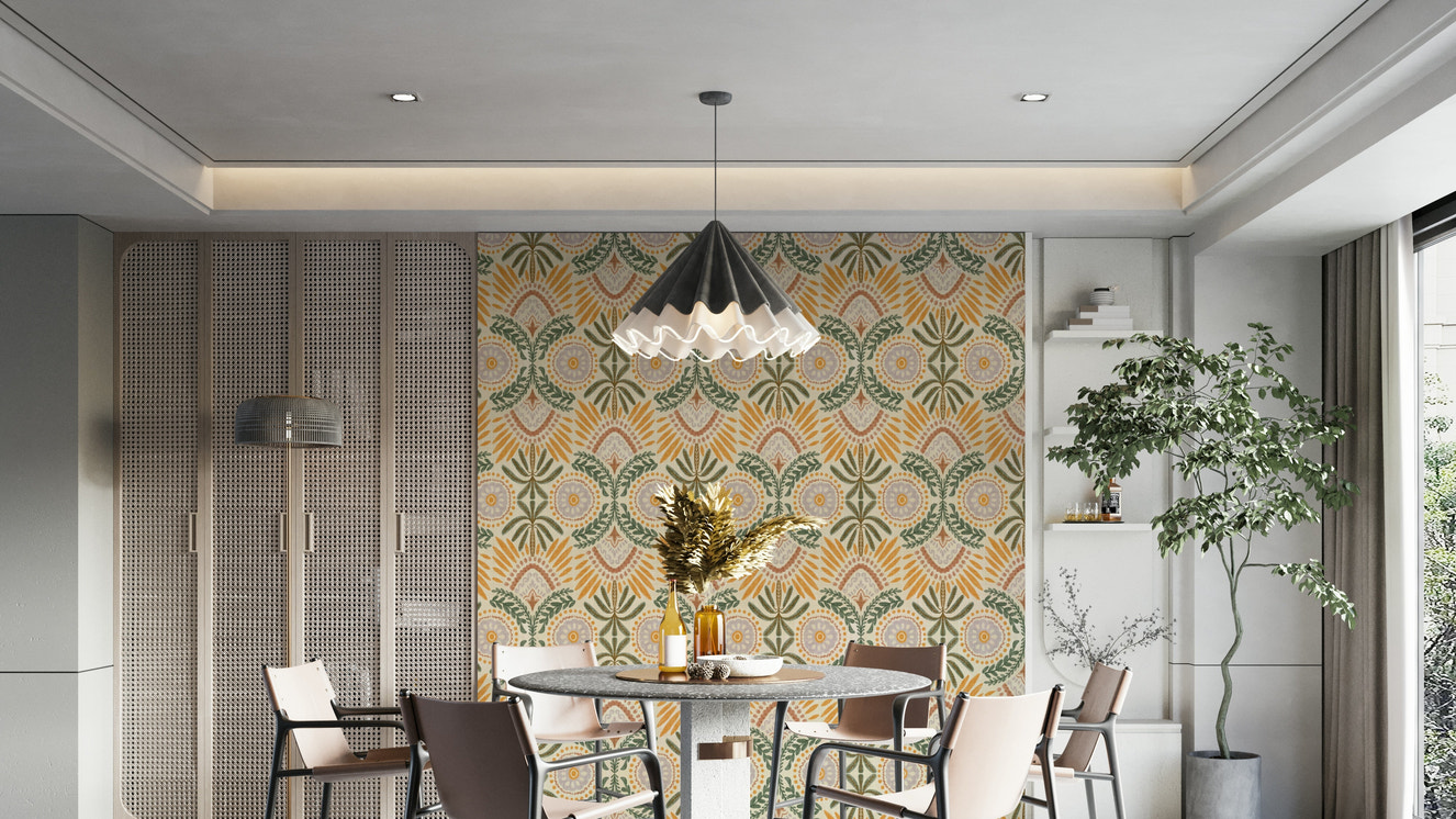 Detailed leaves wallpaper mural close-up
