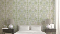 Green Leaf Damask Wallpaper

