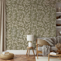 Mural wallpaper with scattered leaves

