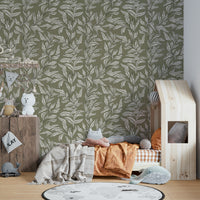 Airy leaf pattern mural wallpaper

