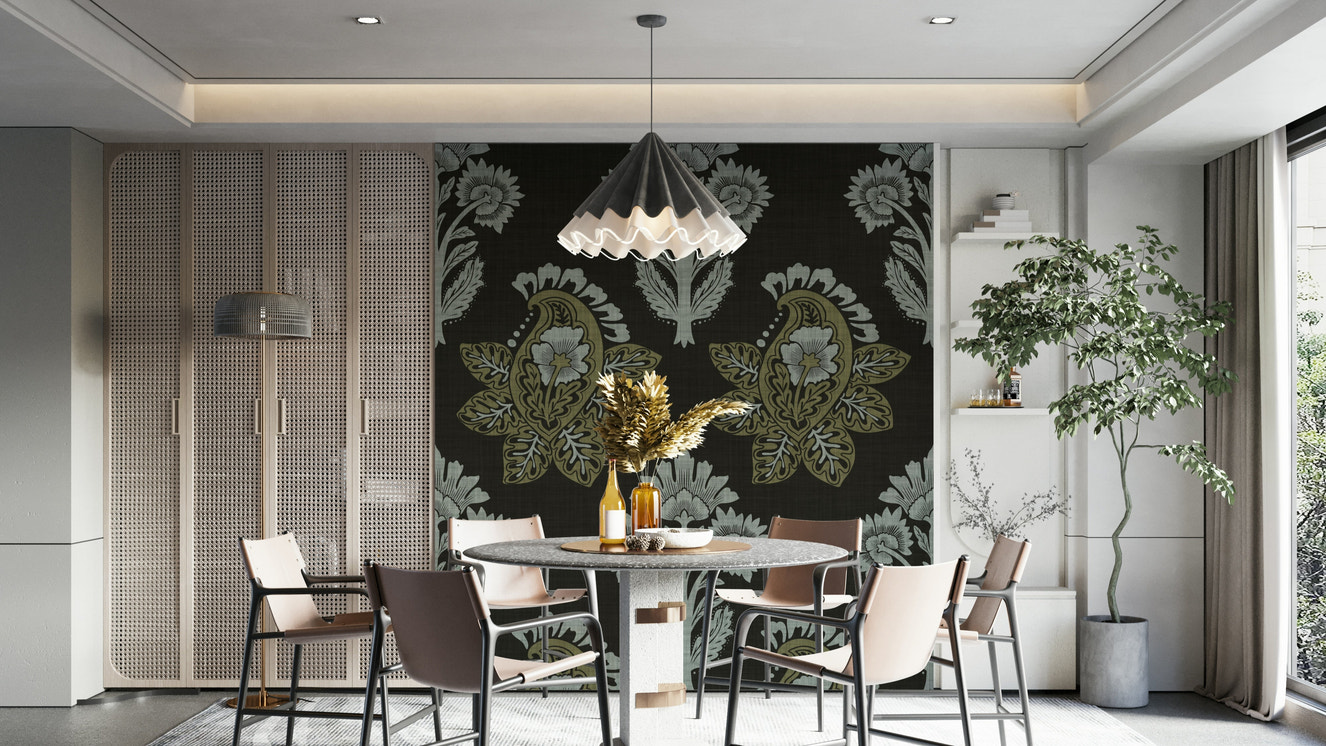 Deep leaf pattern wallpaper design

