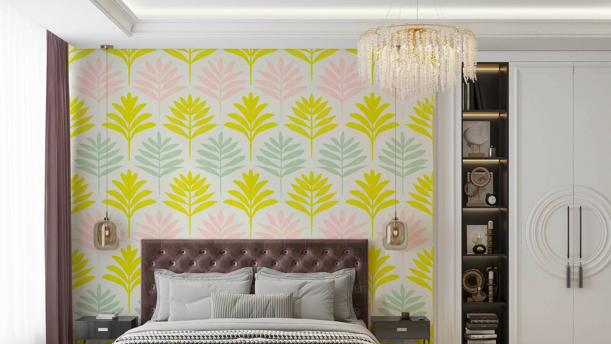 Light pink and yellow mural wallpaper

