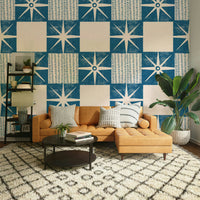Indigo starburst wallpaper quilt block

