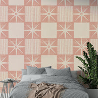Pink starburst wallpaper quilt block

