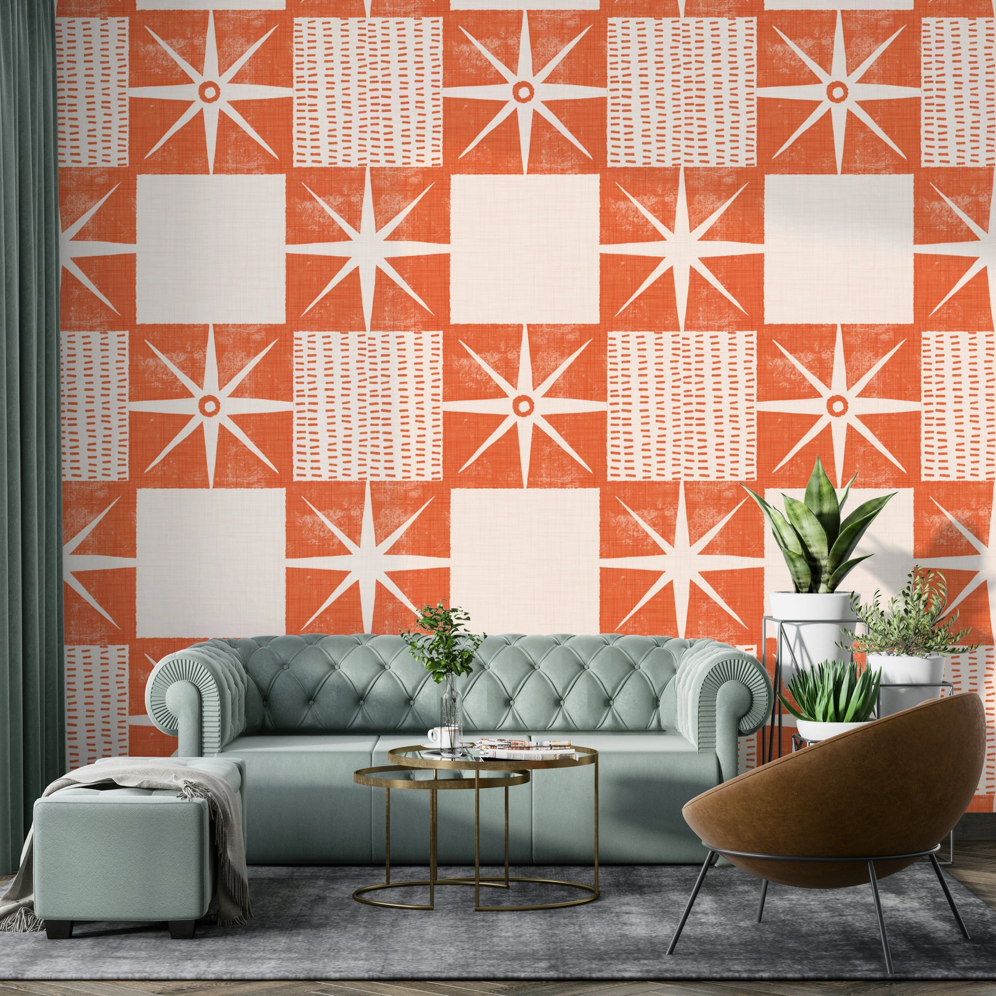 Retro starburst wallpaper salmon orange

