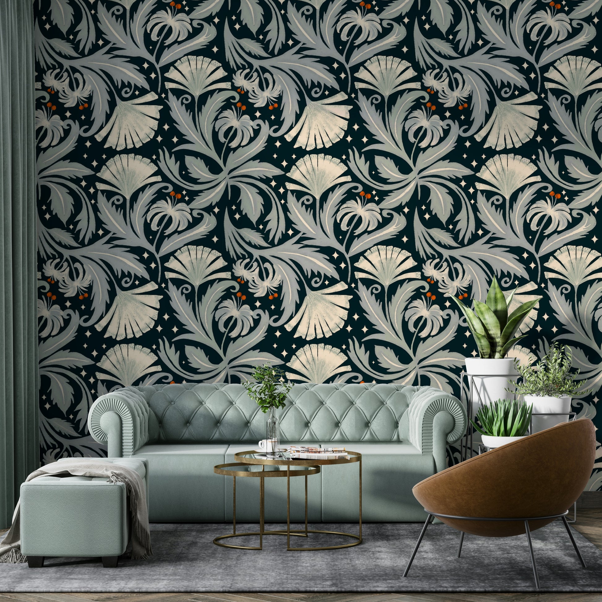 Vintage botanica midnight black wallpaper

