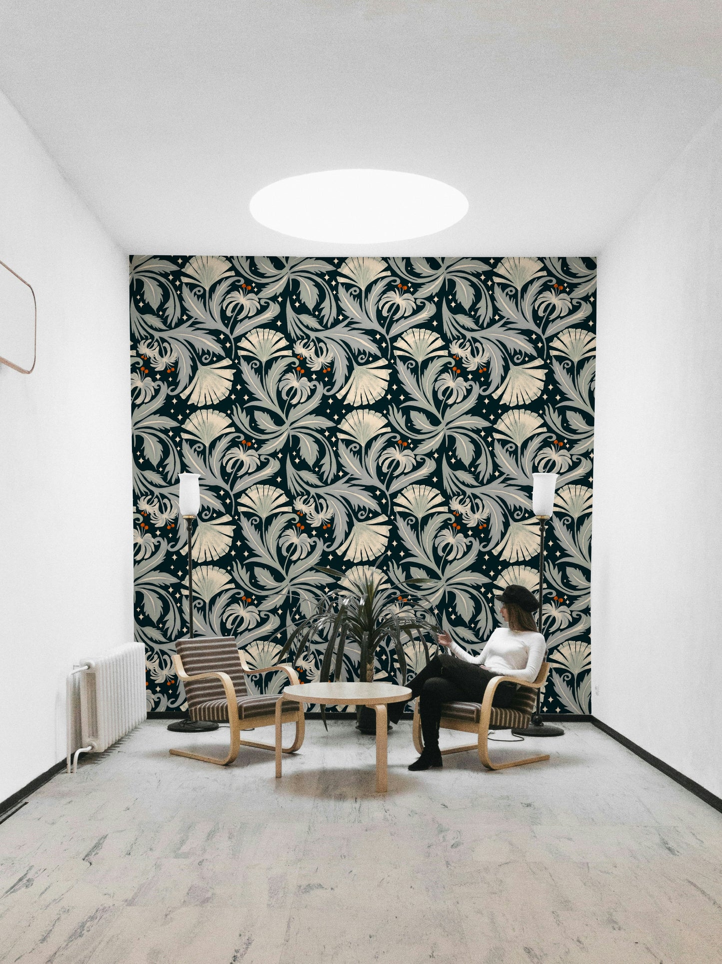Vintage floral pattern wallpaper black

