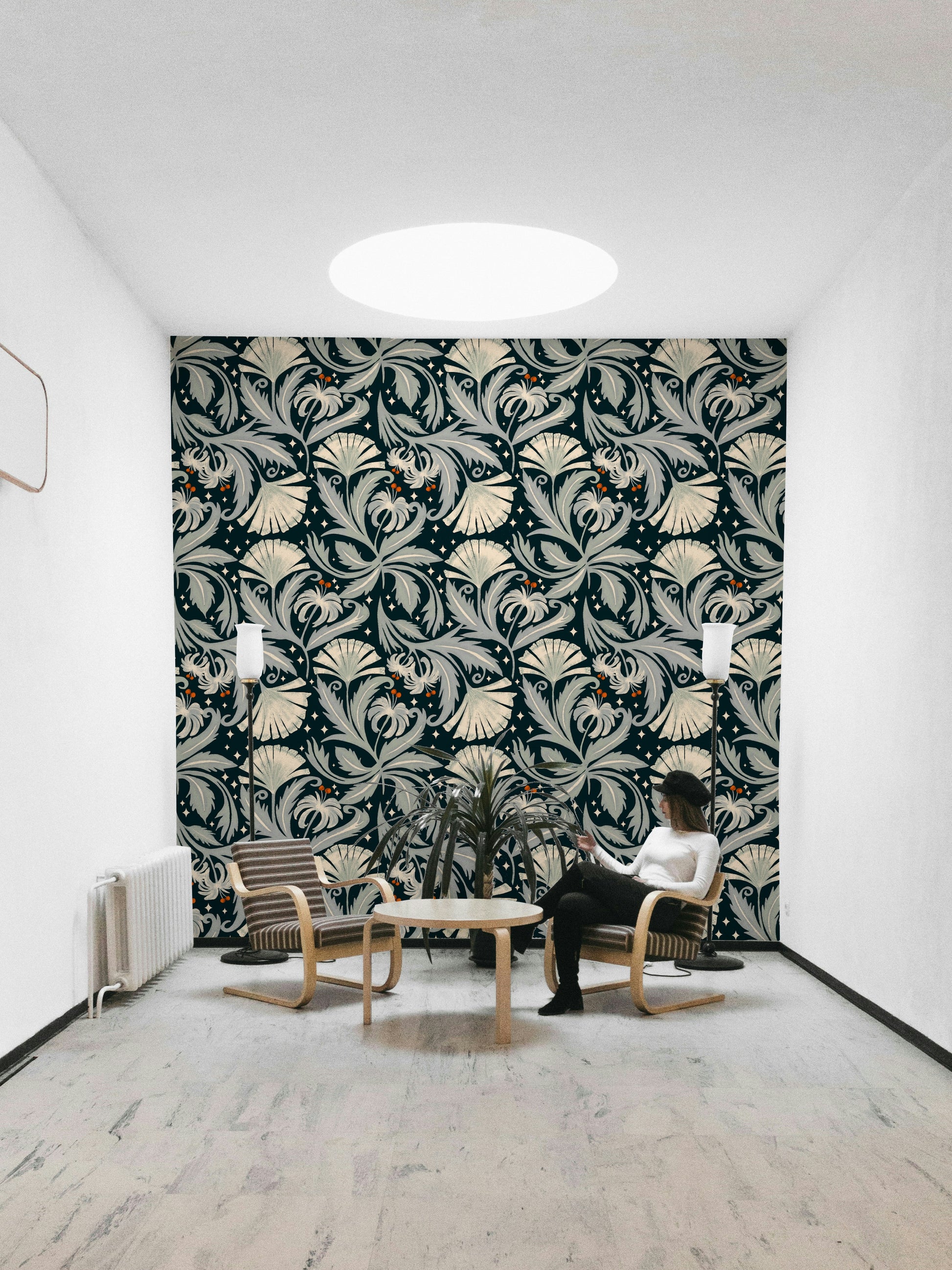 Vintage floral pattern wallpaper black

