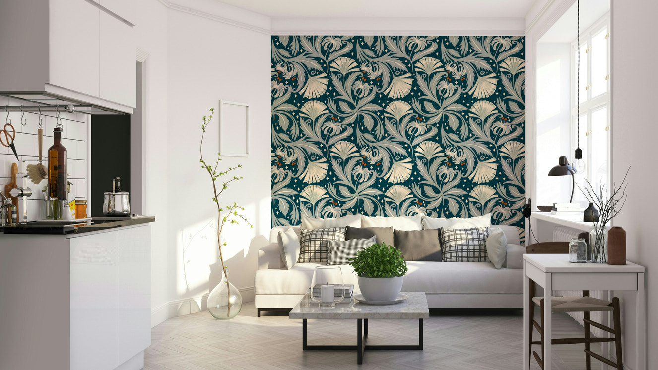 Vintage botanica midnight teal wallpaper

