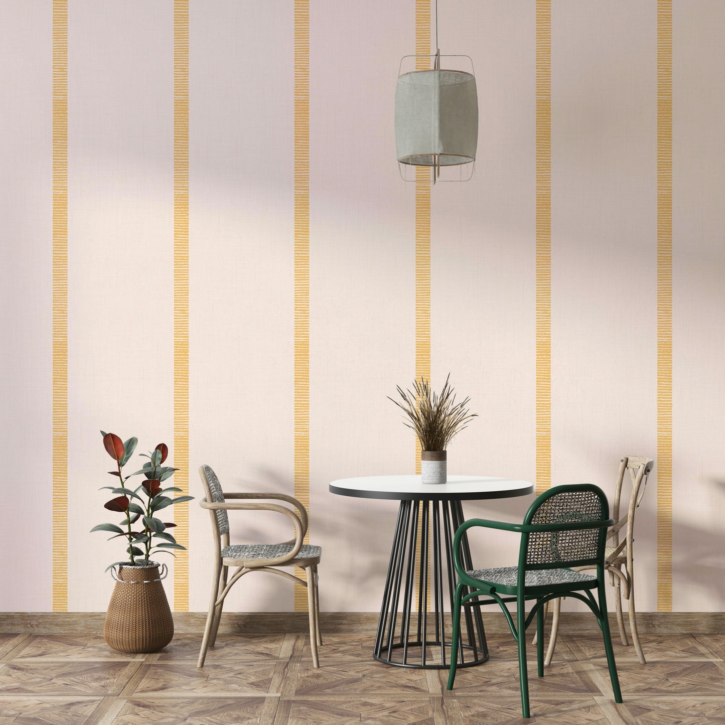 Striped wallpaper beige golden ocher design

