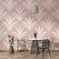 Mauve wallpaper with boho palm pattern

