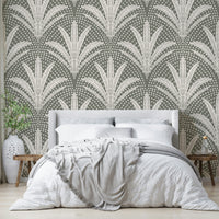 Rustic boho palm leaf wallpaper muted grey

