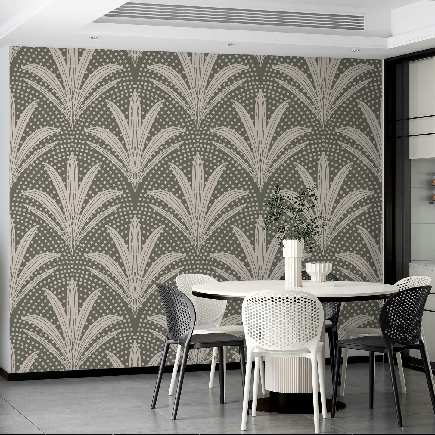 Boho palm radiance wallpaper muted grey hues

