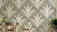 Rustic muted grey wallpaper with palm art

