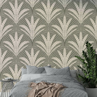 Boho rustic palm muted grey wallpaper

