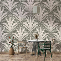 Muted grey wallpaper with boho palm design

