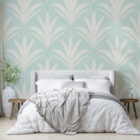 Boho palm radiance wallpaper soft blue hues

