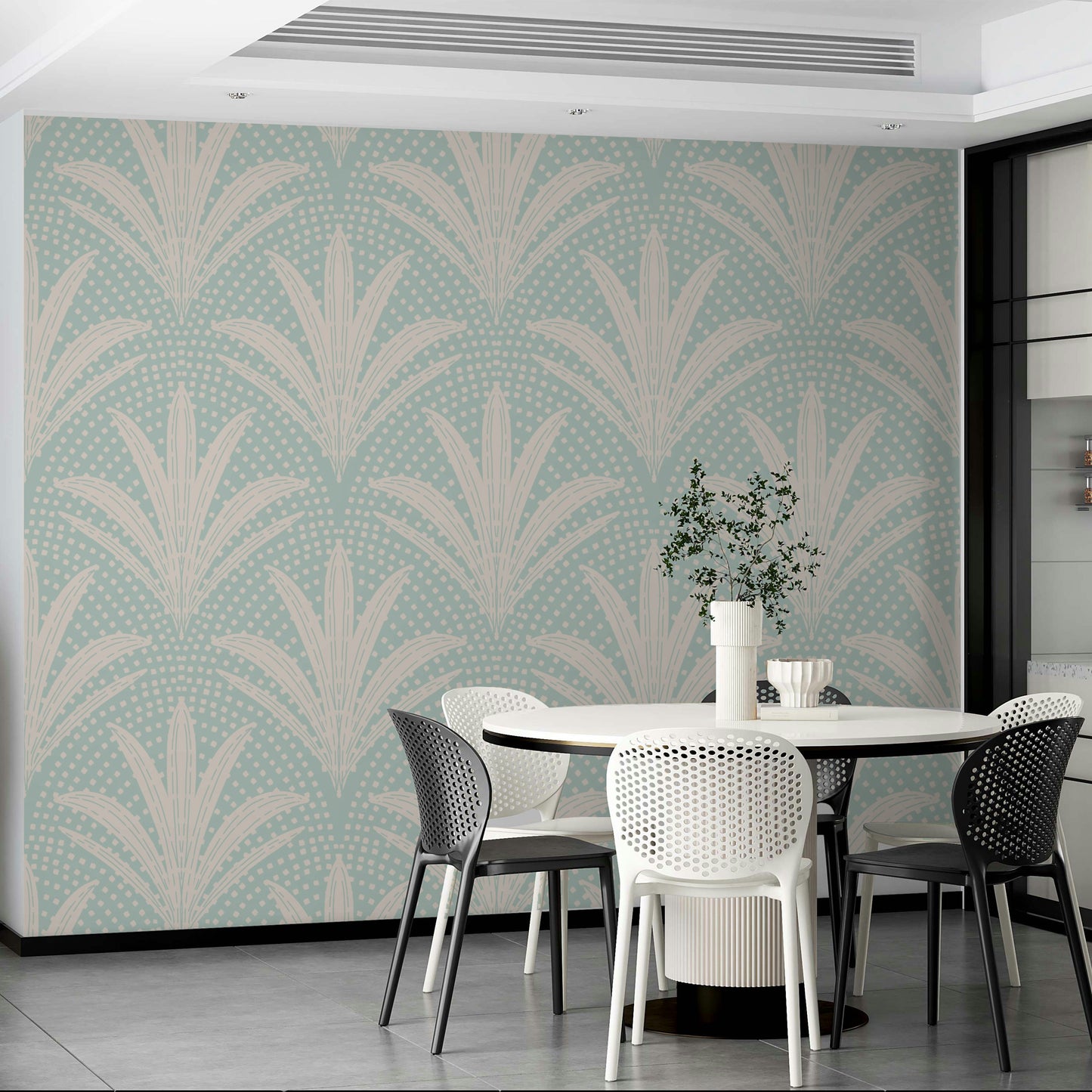 Rustic boho palm leaf wallpaper soft blue

