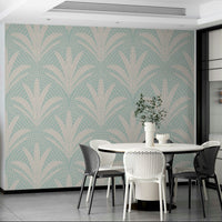 Rustic boho palm leaf wallpaper soft blue

