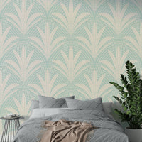 Rustic soft blue wallpaper with palm design

